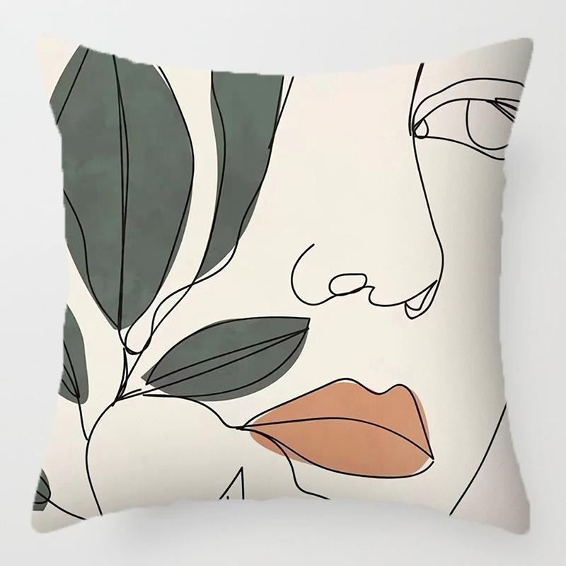 Simple Patterns Of Line Portraits Throw Pillow Cover With Short Plush Print For Living Room Sofa Decoration Cushion Cover