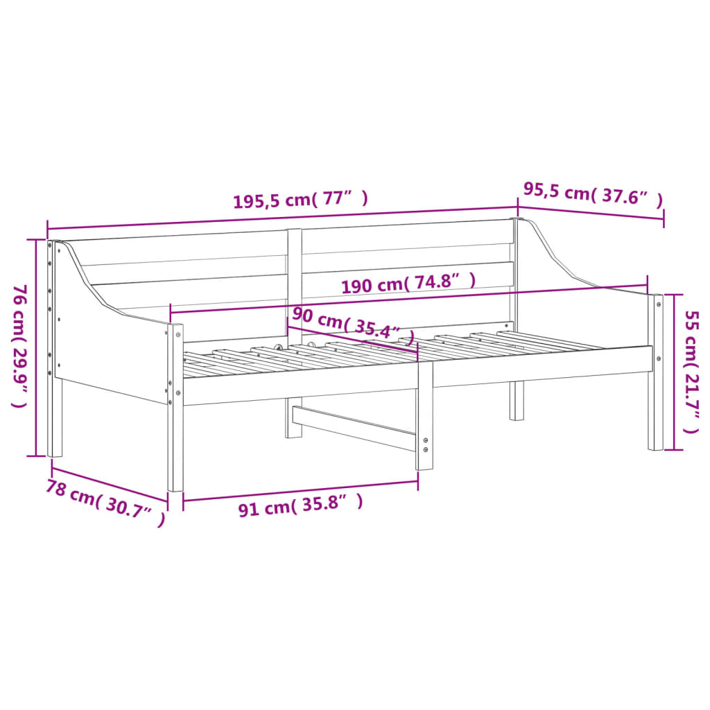 Daybed without Mattress Wax Brown 90 x 190 cm Solid Pine Wood