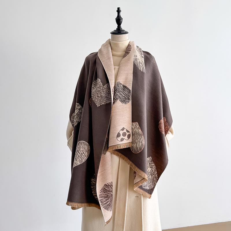 Women'S Fashion Faux Cashmere Winter Scarf Vintage Printed With Tassels Thick Warm Pashmina Two-Sided Outdoor Shawls Wraps