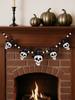 Halloween Skull Garland with Witch Hat - Black & White Beaded Hanging Ornament Living Room Wall Decoration for Fireplace & Party