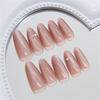 24 Pcs Glossy Full Cover Stick On Nail Almond Shape False Nail Simple Press On Nail Rhinestones Artificial Nail