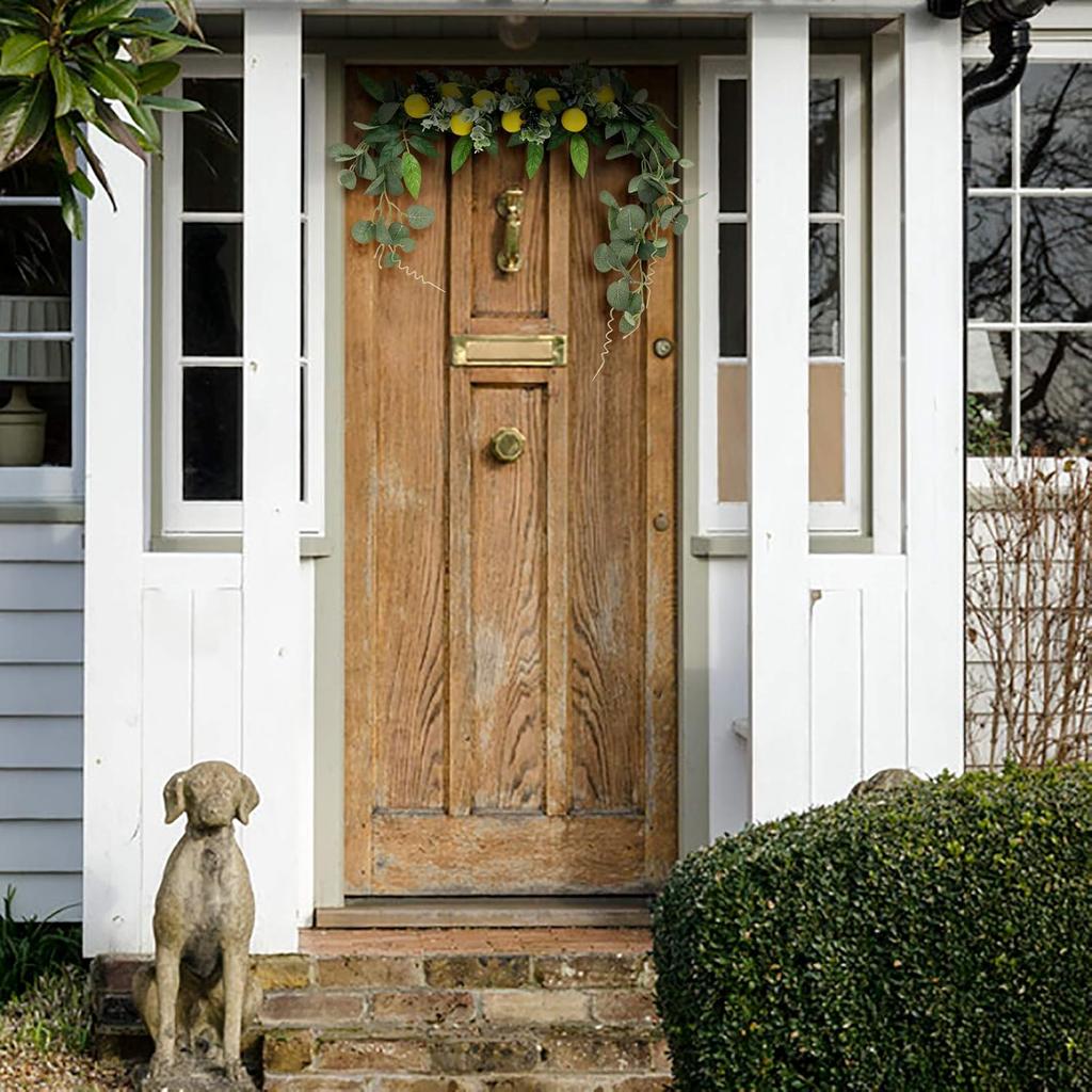 Flower Swag, Artificial Lemon Floral Swag, Door Swag Wreath Twig Simulation Hanging Ornament for Home Wedding Wall Door Decoration