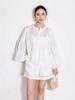 2026 Spring French White Lace Shirt with Loose Lantern Sleeves and Hollow Embroidery
