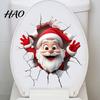 Christmas Toilet Decals Sticker, Funny Santa Claus Lid Tank Bathroom Accessories Self-Adhesive 3D Hole Waterproof PVC Decal for Decoration Wall