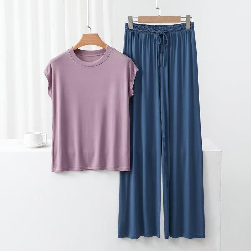 Modal Cotton Loose Home Wear Set, Women's Summer Thin Pajamas and Pajama Pants Two-piece Set, Comfortable and Casual, Can Be Worn Outside