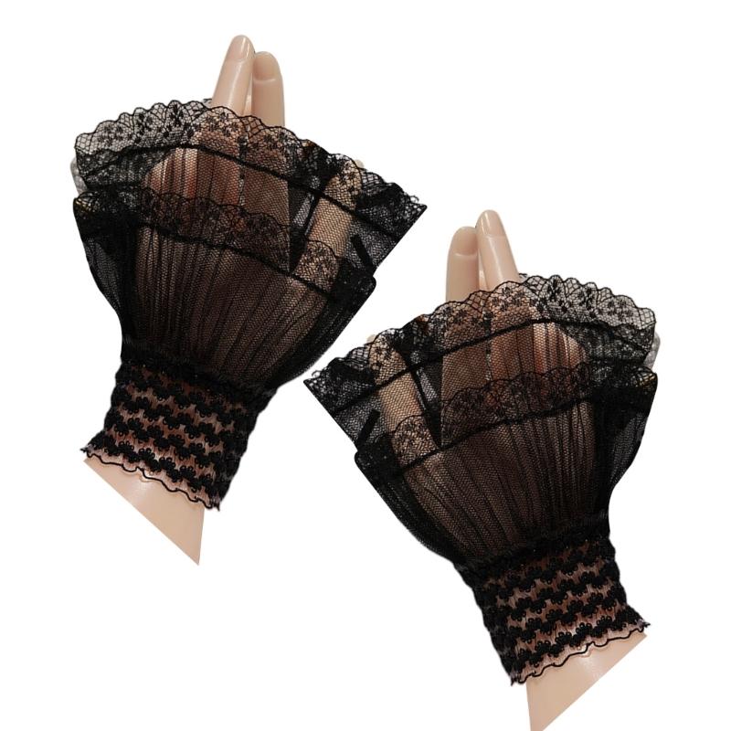 

Манжеты на запястье для женщин Модные плиссированные кружевные манжеты Съемные манжеты для рубашки Искусственные манжеты Защита от УФ-лучей Свадебные манжеты Аксессуары чёрный