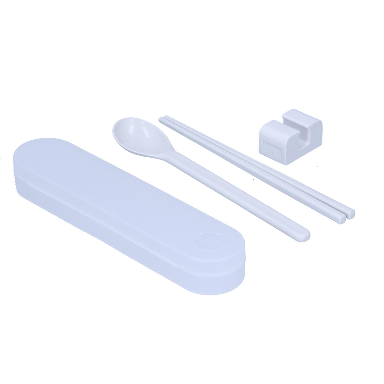 Portable Spoon Chopsticks Set PP Reusable Tableware Kit with Storage Box for Home School Dining