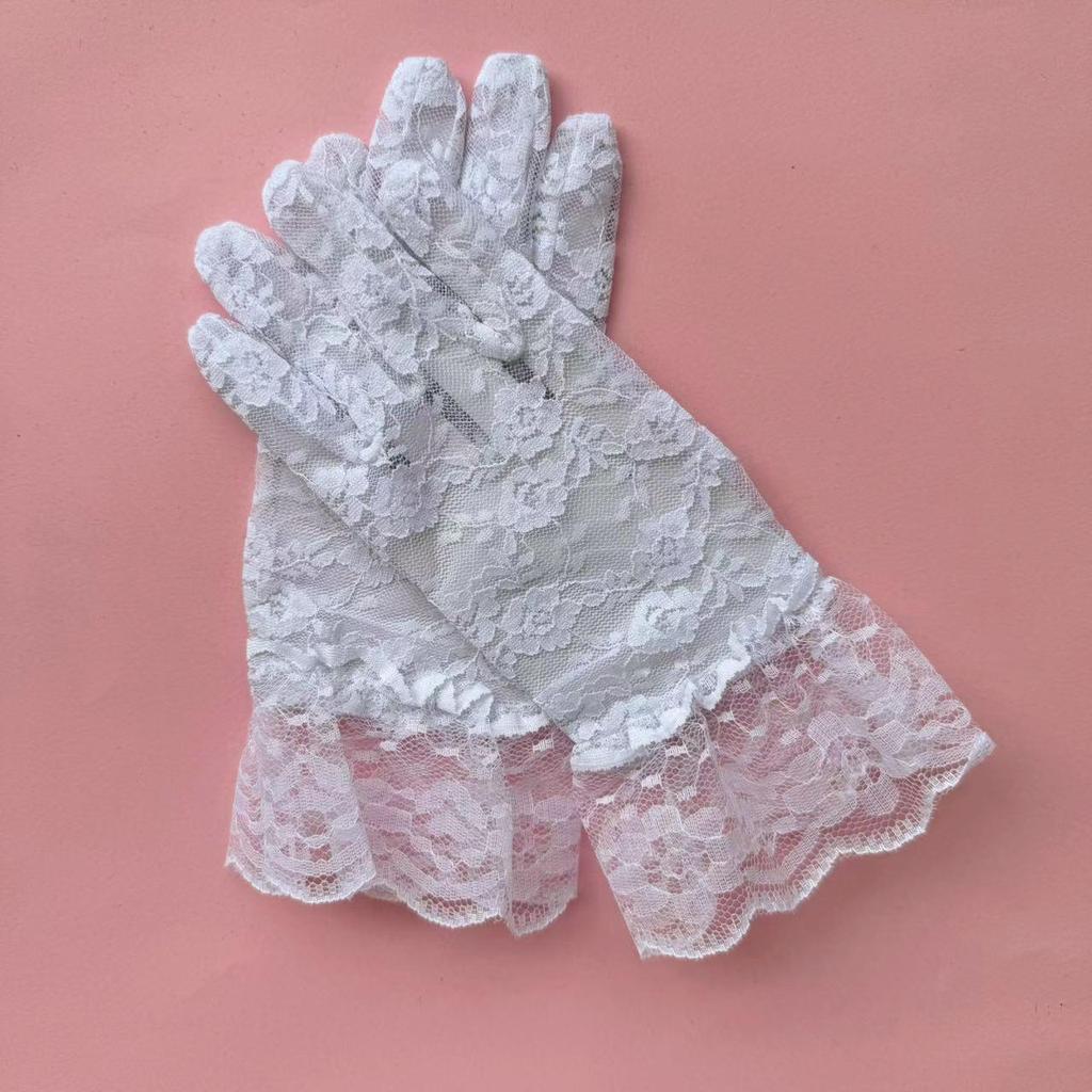 Elegant Lace Black Short Gloves - Summer Bridal, Driving, Cycling, Sun Protection