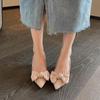 Chaussures à talons hauts en satin pour femmes, nouvelles chaussures à talons hauts à bout pointu et à nœud papillon pour femmes, talons fins et chaussures à bouche peu profonde pour femmes