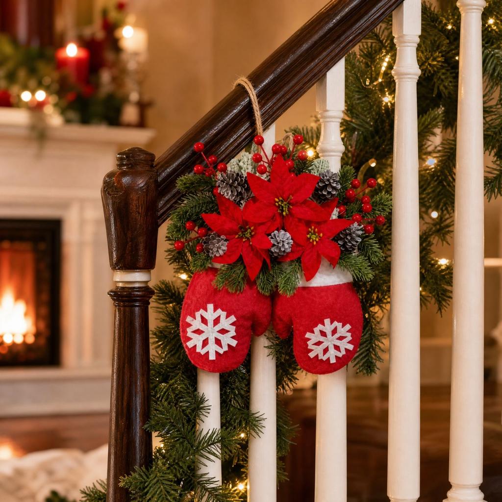 Flocked Christmas Hanging Ornament with Snowflake Needle and Accents for Holiday Tree Decor