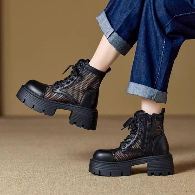 

Модные летние черные ботильоны на молнии 2024 года, новые модные сетчатые босоножки с квадратным носком и толстым каблуком, однотонные женские туфли на платформе 35 матовый черный