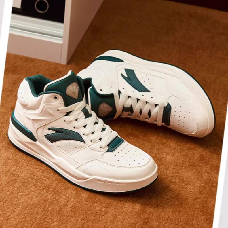 Anta 4 Carat Retro Classic Non-Slip Increased Height High-Top Sneakers Men Sneakers White Green 112448031-1