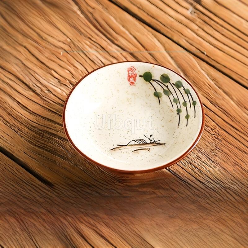 Ceramic Seasoning Small Dish Japanese Willow Porcelain Pepper Taste Dish Round Small Plate Dipping Saucer Dish Kitchen Tableware