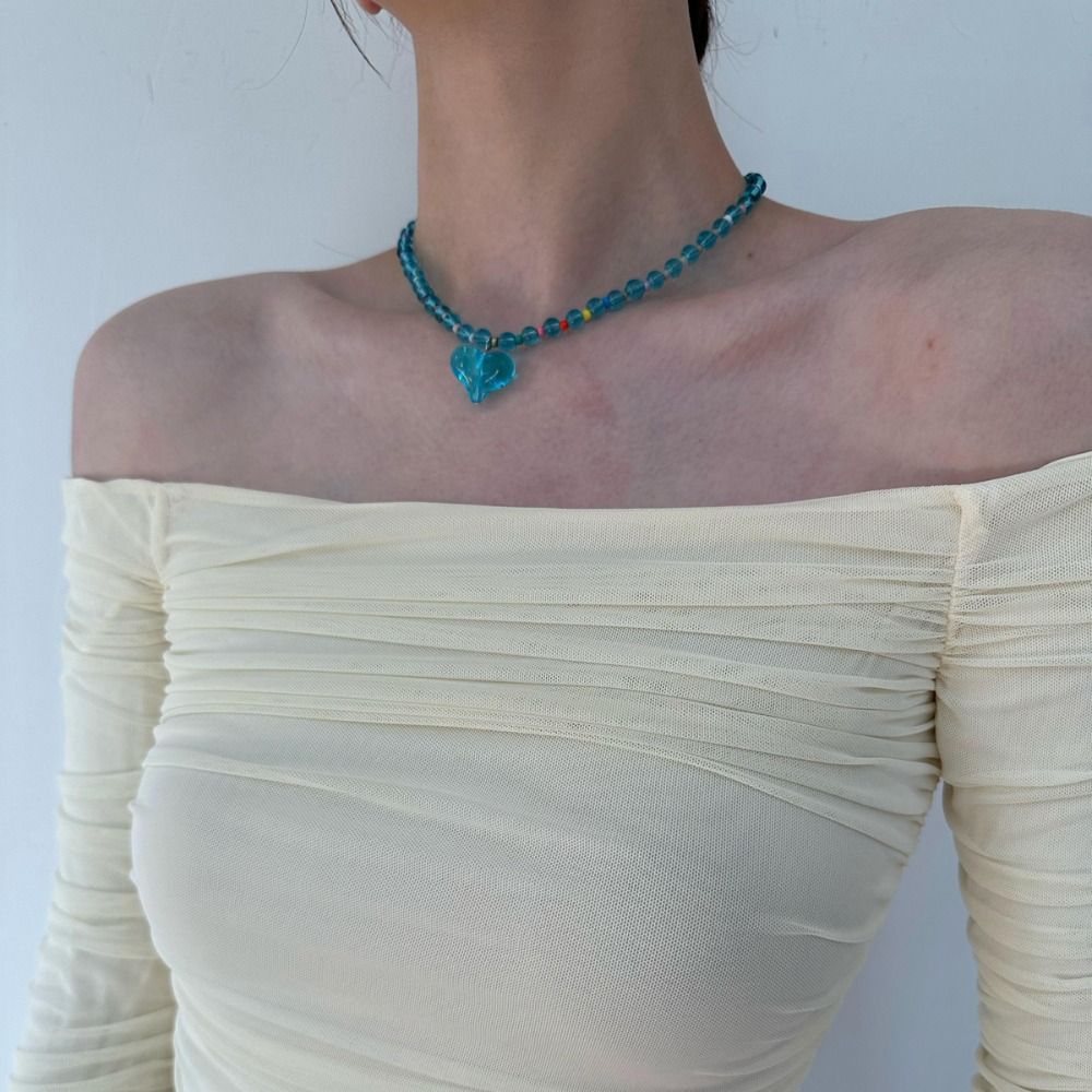 Beaded Transparent Love Heart Necklace Korean Style Clavicle Chain Sweater Chain Y2K Choker  Party
