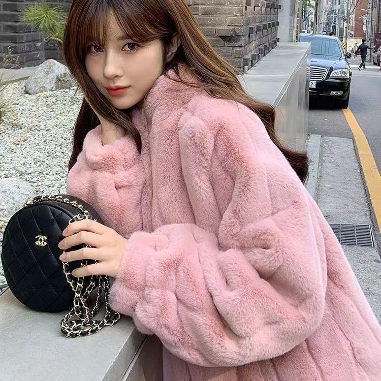 Autumn and Winter New Imitation Mink Fur Jacket Women's Long Plush Stand-up Collar Imitation Mink Loose