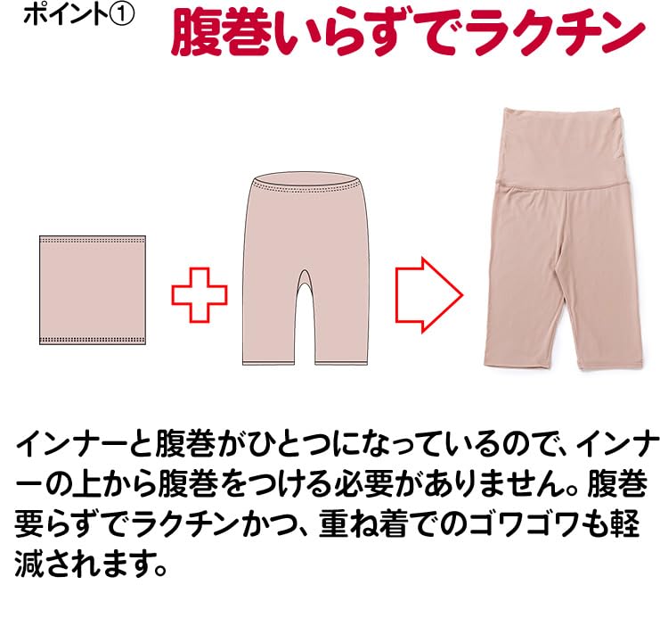 Shirasagi Knit Belly Warmer Pants with Belly and Belly Warmer for Fall and Winter Women's Fleece-Lined Pants, Double-Layered Fabric, (K5975X-E) (3