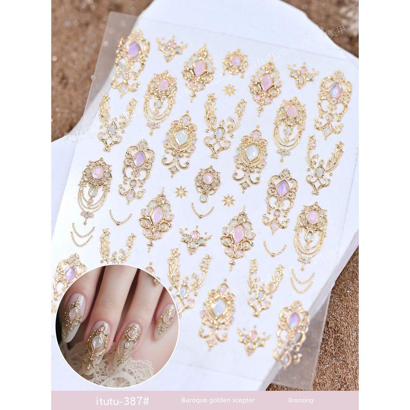 

Itutu Baroque Gold Truncheon Gilding Three-Dimensional Nail Sticker Shell Light Retro Gem Totem Fingertip Pattern itutu-387# Baroque gold scepter gilding