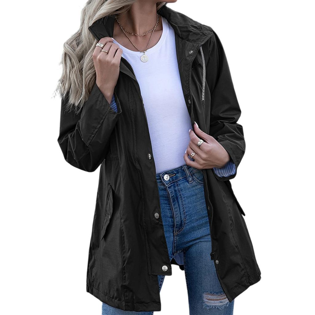 Women's Solid Color Long Sleeved Hooded Outdoor Suit Windproof And Waterproof Thin Jacket