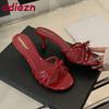 Fashion Women Thin Heels Sandals Slides Shoes Butterfly-Knot Footwear Fashion Round Toe Ladies High Heels Shoes Female Sandals Pumps