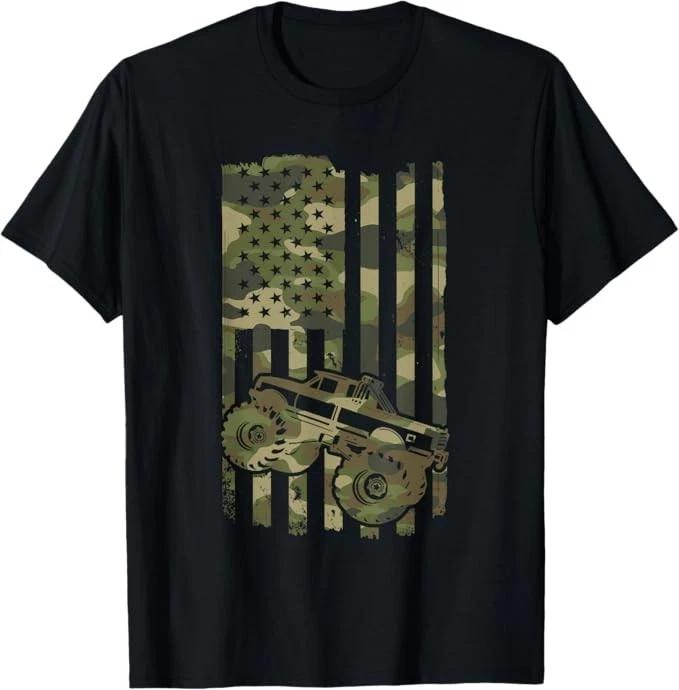 Monster Trucker Retro Monster Truck USA Flag 4th July T-Shirt 4XL