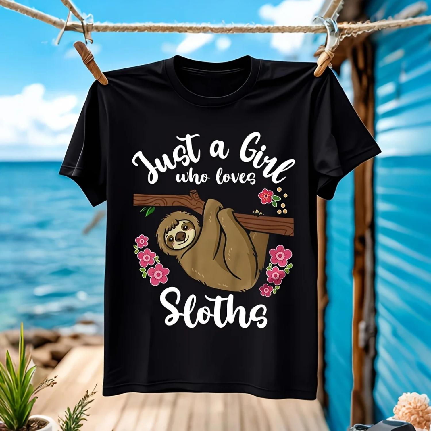 

WoSloth Just a Girl Loves Men s T-shirt 100% Cotton Casual Breathable Confortable casual daily wear wide size range various colo S чёрный