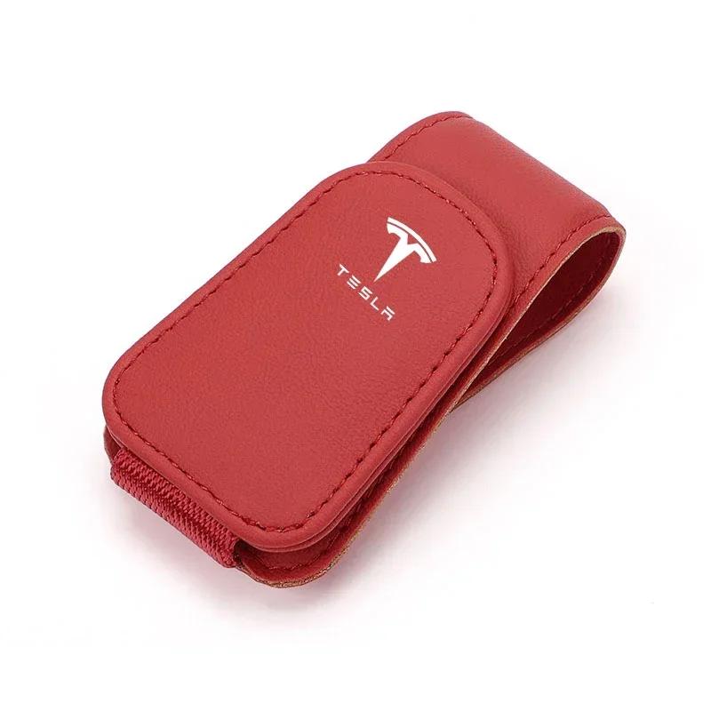Car Sticker Tesla Leather Car Glasses Sun Visor Box Auto Sunglasses Clip Card For Tesla Model 3 Y S X Cybertruck Highland Coil J