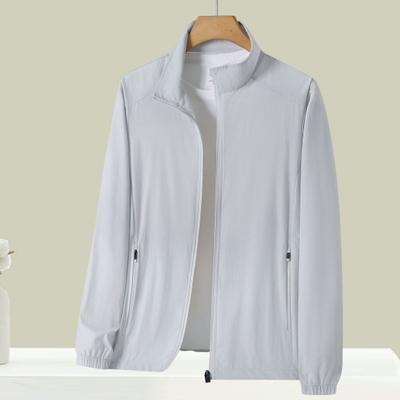 Sonnenschutzjacke für Männer und Frauen, Stehkragen, lange Ärmel, einfarbig, Reißverschluss, Sonnenschutzkleidung aus Eisseide
