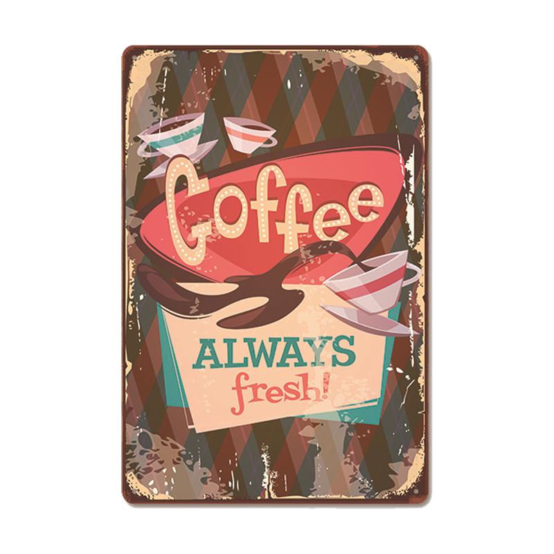 Targa Vintage Caffè Fresco Metallo Latta Segno Retro Bevanda Caffè Poster Adesivi da Parete per Caffetteria Negozio Ristorante Decorazione Casa Stanza