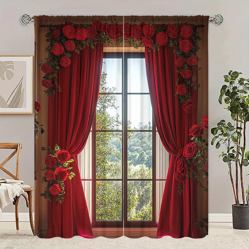 Luxury Light Rose High Precision Environmental Protection Polyester Printed Curtain Limited Time Special Gift Combination Made Of W100*H70(CM)-Hooks&1PCS
