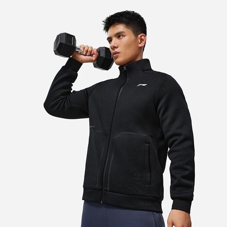 Li-Ning Li Ning Fitness Series Sweatshirts Men's Black Stand Collar Moderate Cardigan Unisex AWDT437-1