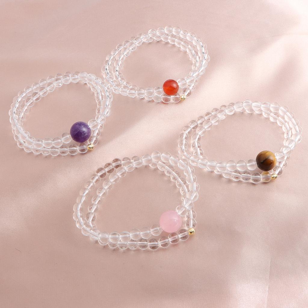 Bracelet Double Circle Natural White Moonlight Aquamarine Powder Crystal Tiger 4 Eyes Amethyst Bracelet Tide Versatile Live