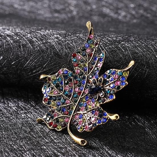 Colorful Crystal Stone Maple Leaf Cute Bee Brooch Pin Gift for Ladies Dress Scarf