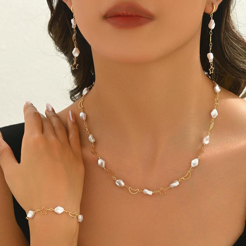 Hochwertiges Perlenhalsketten- & Armband-Set: Leichter Luxus Schmuck für Damen für Herbst/Winter