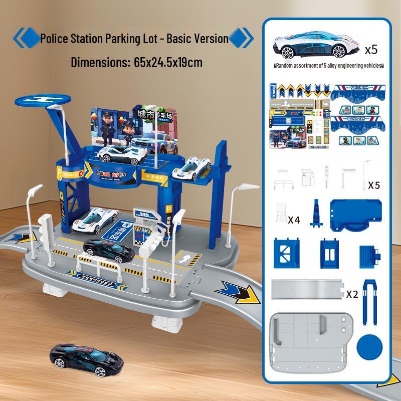 Multifunctional Police Building Blocks Set with Vehicle Launcher and Urban Rail Parking Garage