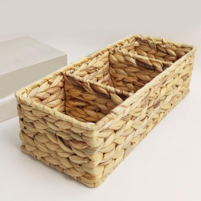Natural Woven Straw Organizers Box With Dividers Ideal For Kitchen Bathroom And Living Room Storage