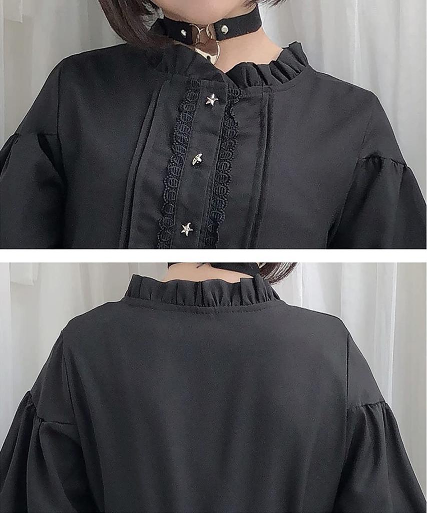 Milky Time Women's Black Lolita Gothic Lolita Dress with Crescent Moon Design, Long Sleeves, Medium Size, Cosplay Costume