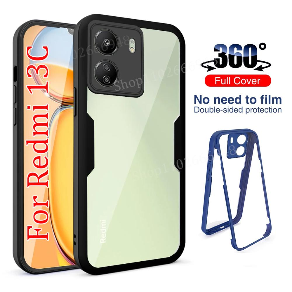 

Чехлы для Xiaomi Redmi 13C 4G 360 Полная защита корпуса Чехол для телефона на 12C 12 10 10A 10C 9A 9C 5G Противоударная прозрачная задняя крышка For Redmi 13C 4G чёрный