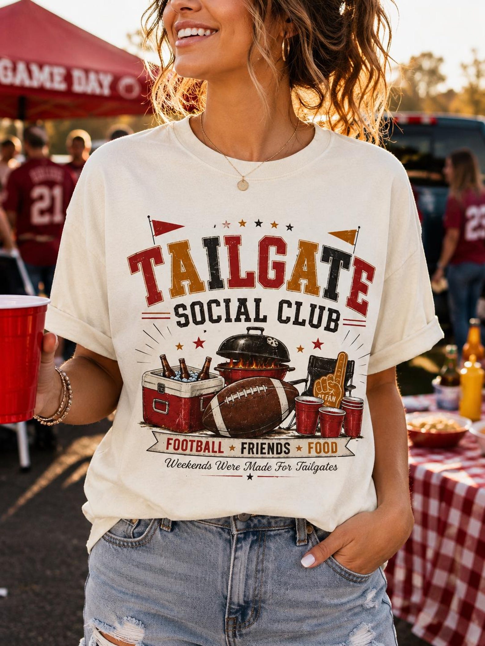 Tailgate Social Club Football Shirt, Game Day Tee, Retro Friends Food Apparel 4XL