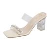 High Heel Shoes for Women Summer 2025 New Style Rhinestone Heels Sandals Fashion Outdoor Sexy Crystal Chunky Heels Slippers