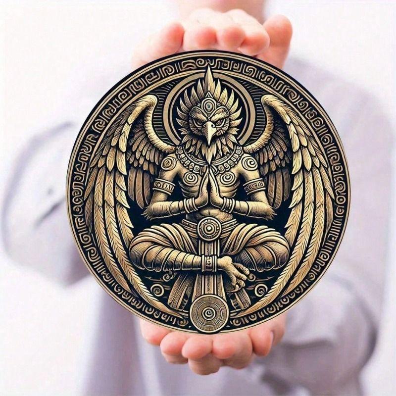 

Metal Wall Art Garuda King of Gods Gold Round Decor for Living Room