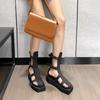 Summer new ins trendy medium tube net boots women's leather hollowed out thick-soled open-toed cool boots flat-bottomed bag head Roman sandals