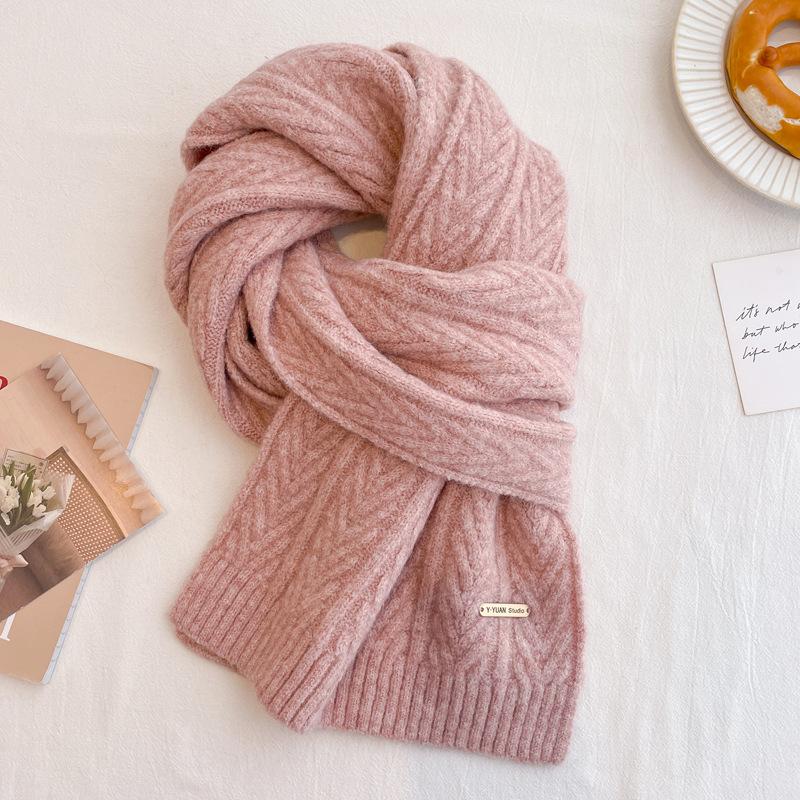 Wool knitted beige scarf, winter girls' new high-end versatile scarf neck protection couple