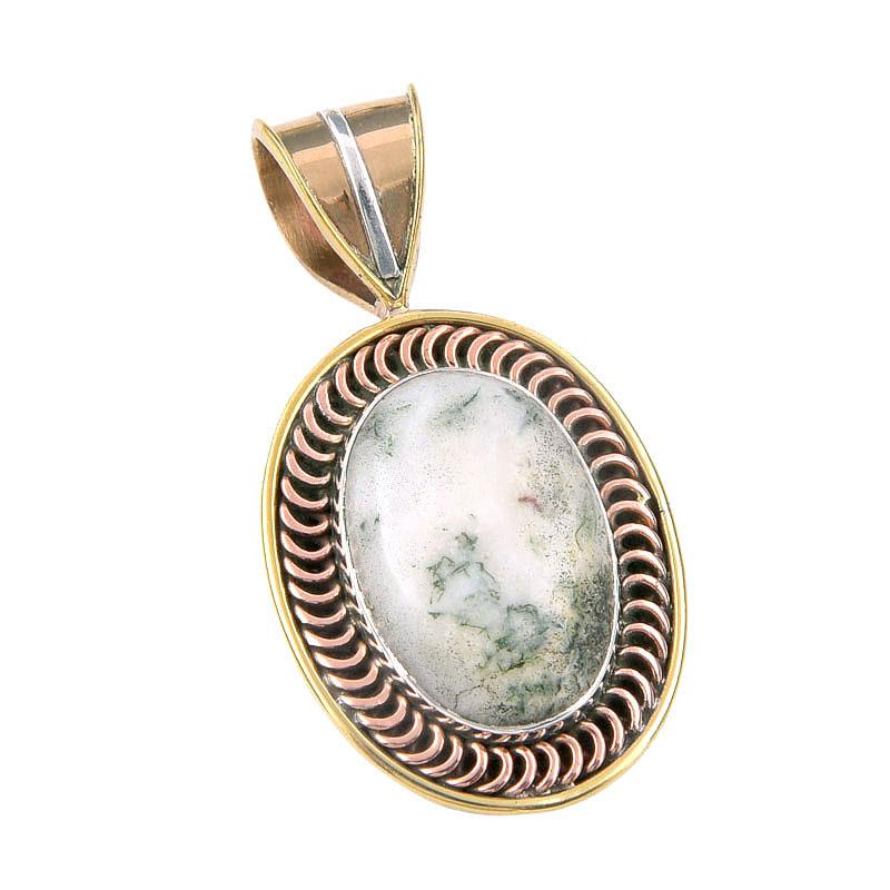 Natural Green Dendrite Opal 925 Sterling Silver Gift TwoTone Pendant 1.50" B2q98