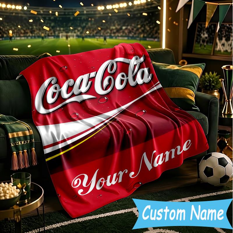 Custom Name Cola Classic Beverage Flannel Blanket, Use for Birthday/Holiday Gift, Soft Blanket for Sofa/Bed/Camping/Office, Home Decor