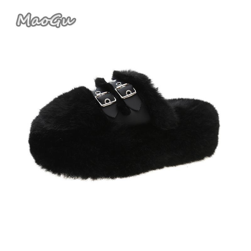 Удобные Пушистые Тапочки для Женщин Домашняя Обувь Толстая Плоская Подошва Легкие Сандалии из Короткого Плюша Осень Зима Женская Обувь 41 чёрный 3590₽
