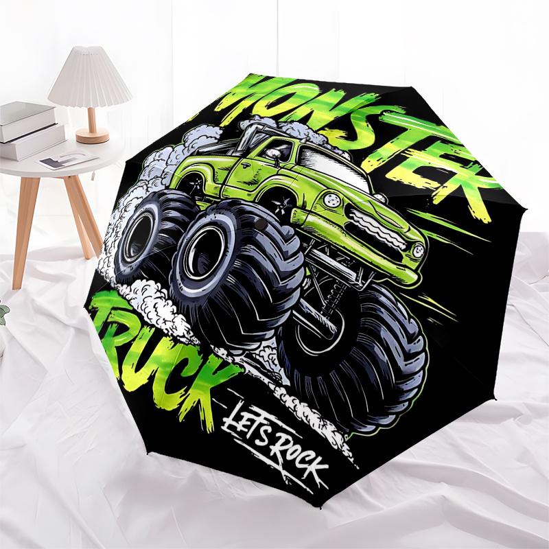 Monster Truck Themen-Reiseregenschirm mit 8 Speichen, Automatisches Öffnen und Schließen, Tragbares faltbares Design, Kompakter und stilvoller Schirm geeignet für