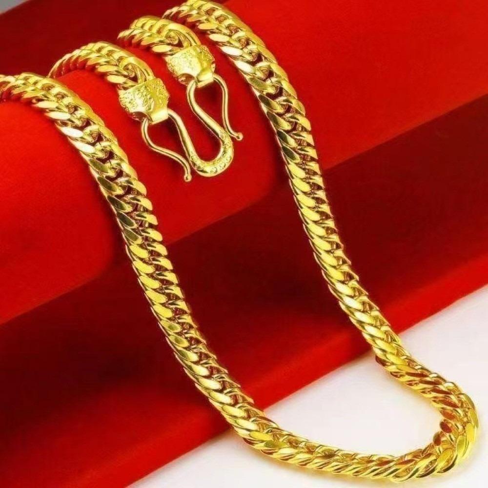 Fade Resistant Saddle Chain Necklace Zinc Zinc Alloy Electroplated Men Gold-plated Necklace Party