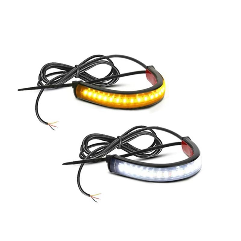 Universal Motorcycle LED Fork Turn Signal Light Strip DRL White&Amber Blinkers 12V Waterproof Adjustable Light Bar Strip