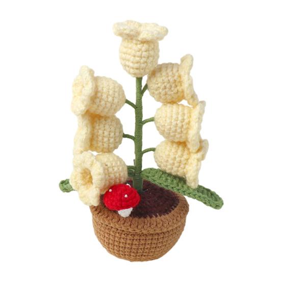 Lily of The Valley Lamp Crochet Artificial Flower with 7 Night Lights Little Potted Flower Table Lamp for Valentine Mother's Day Gift Home Desk