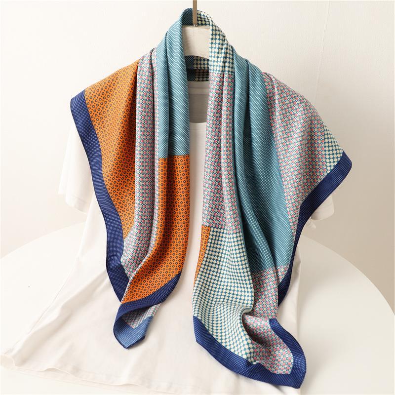 Temperament silk scarf New women's imitation silk scarf Hangzhou silk twill square scarf 91cm simple color matching shawl